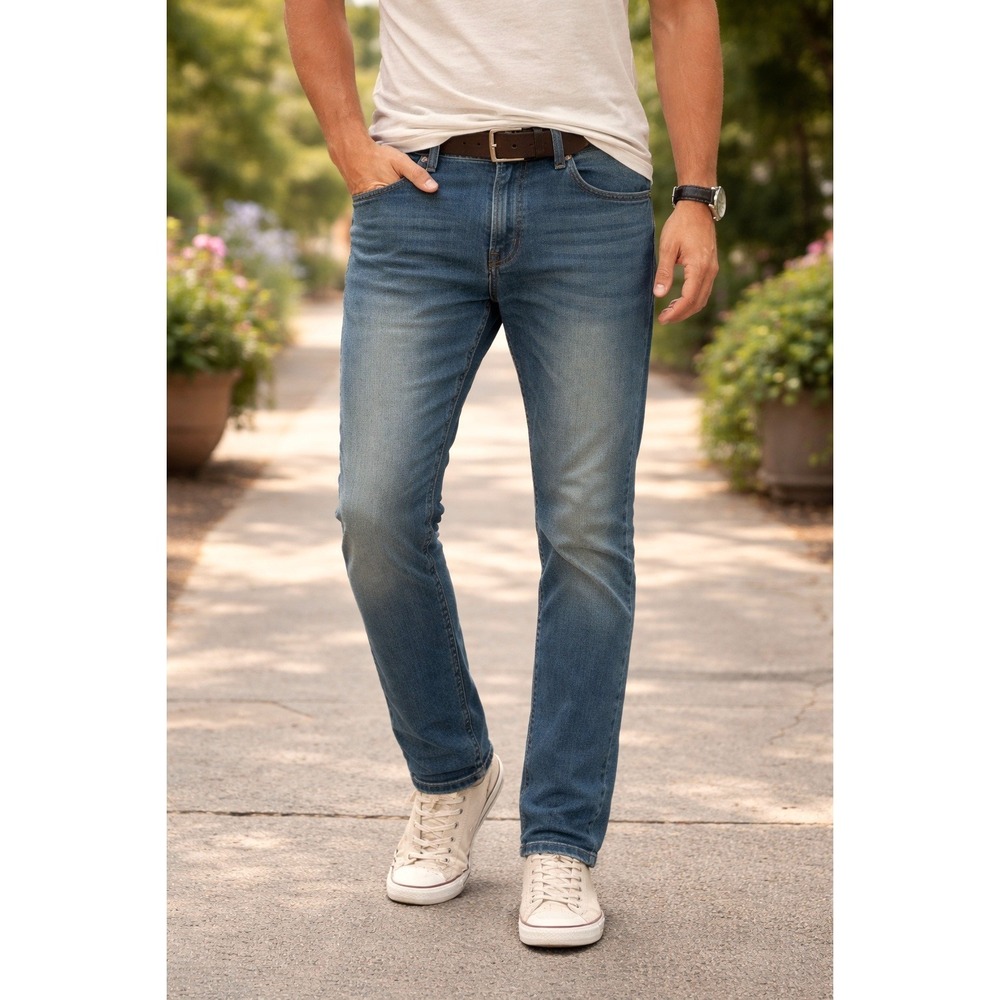 Smith & Mills Mens Slim Straight Medium Wash Stretch Denim Jeans 34x30 Blue